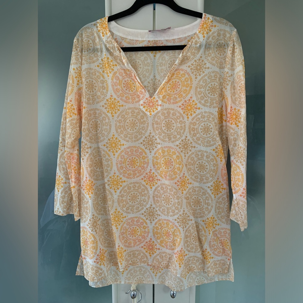 Calypso St. Barth Cream, Orange and Tan Tunic